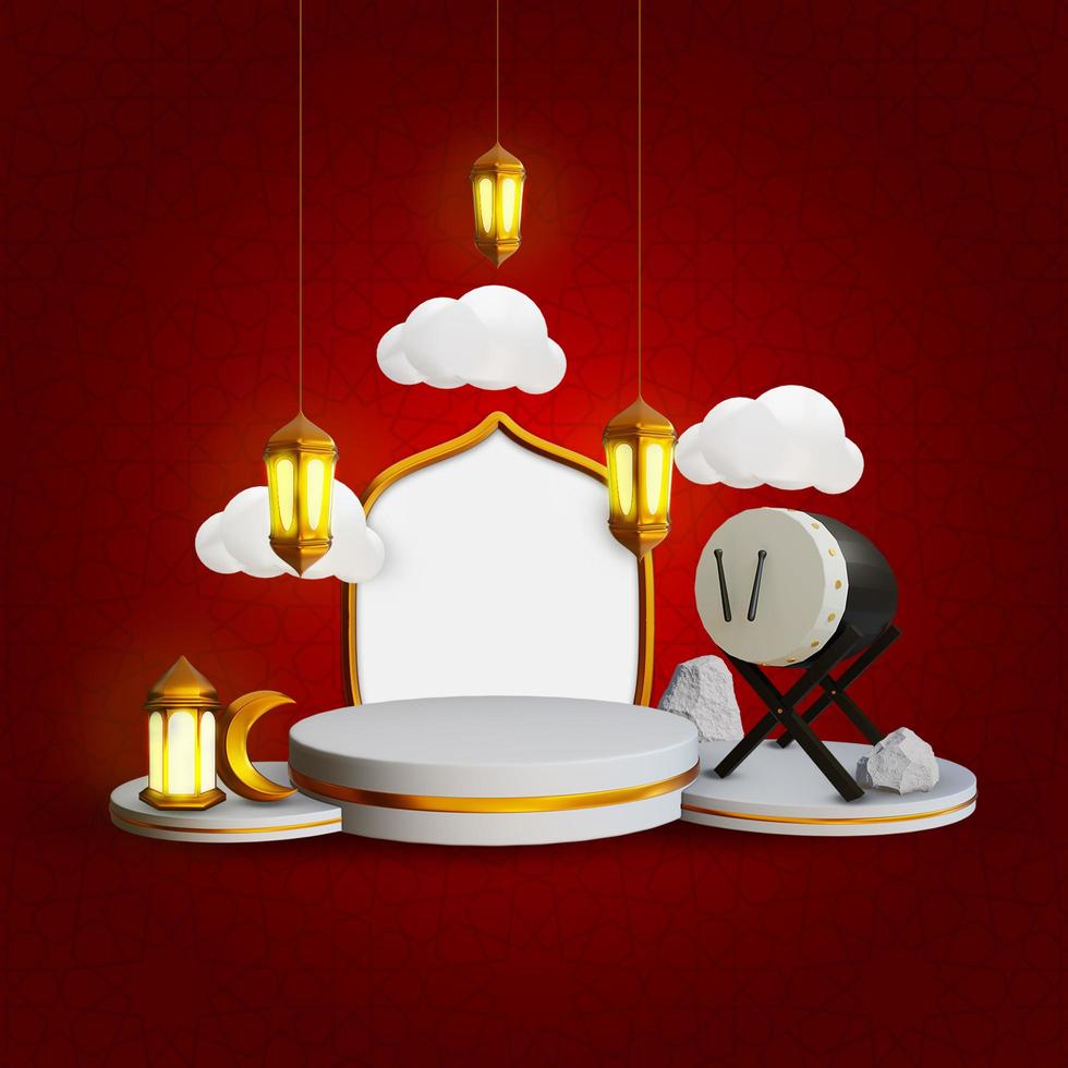 3D rendering podium islamic ramadan themes with decoration photo