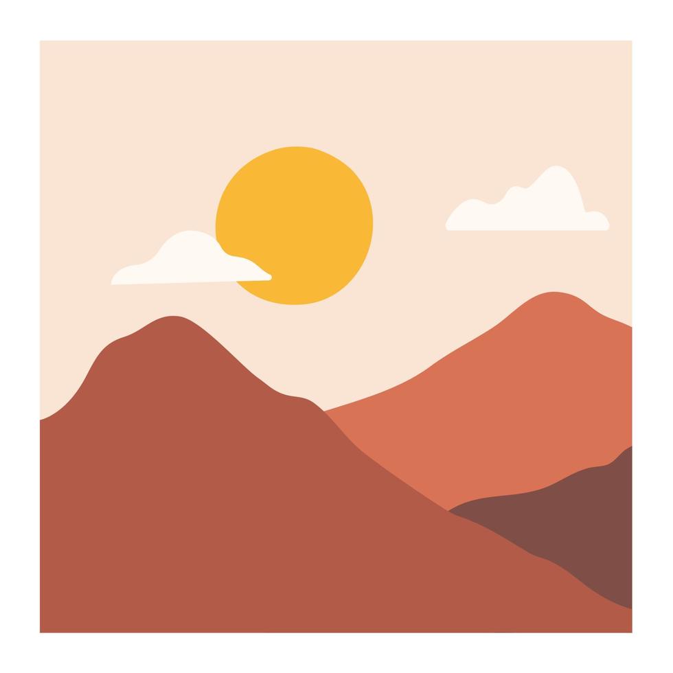 overlapping mountain landscape background with the sun wall art vector