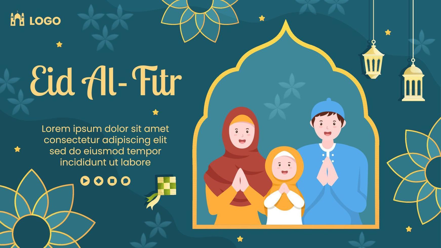 feliz eid al-fitr mubarak plantilla diseño plano ilustración editable de fondo cuadrado para redes sociales, póster o tarjeta de felicitación vector