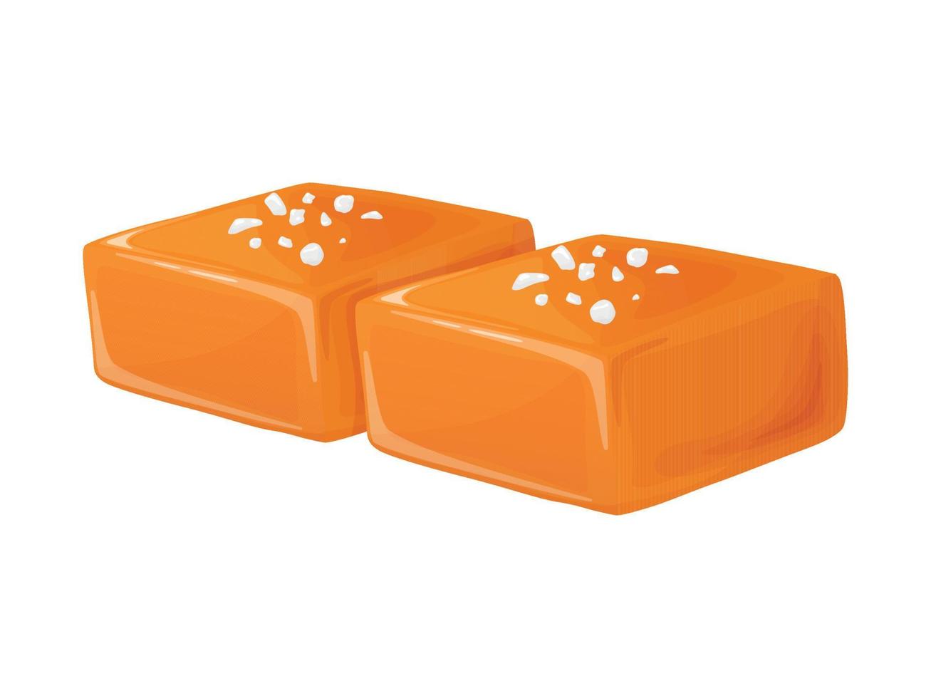 Candy salted caramel. Melted appetizing caramel cubes. vector
