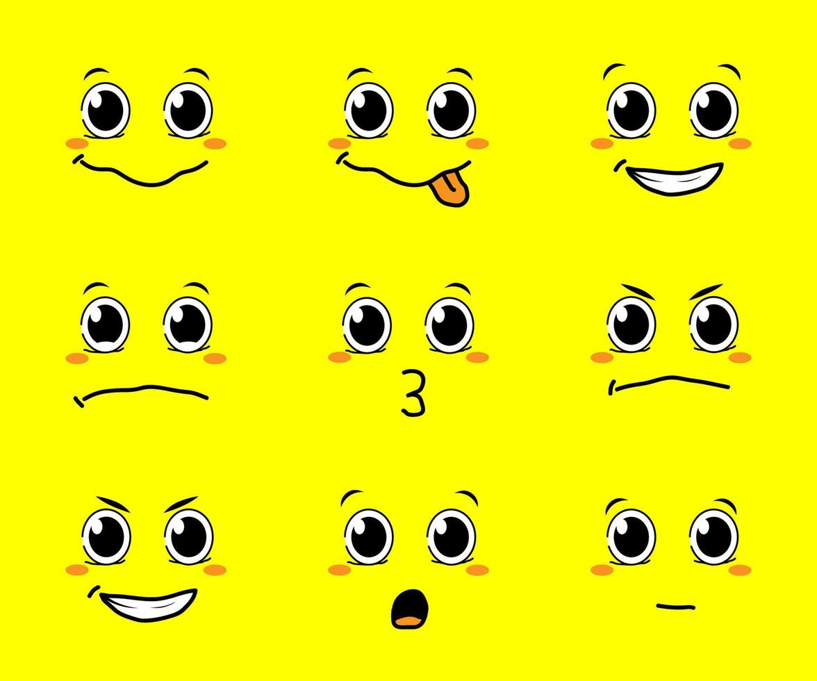 Weird cute and kawaii cartoon face expressions collection vector