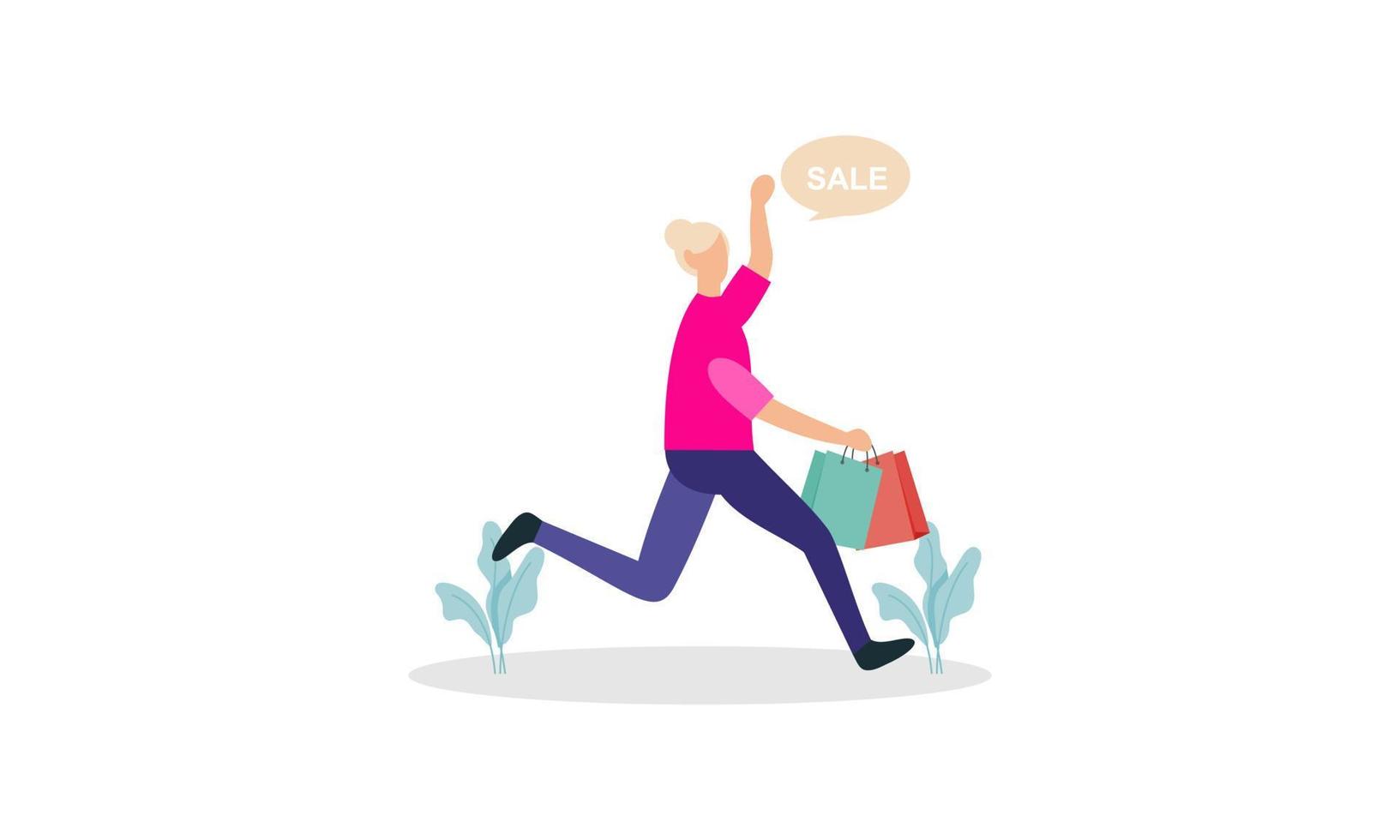 Young girls running for sale big discounts illustration vector