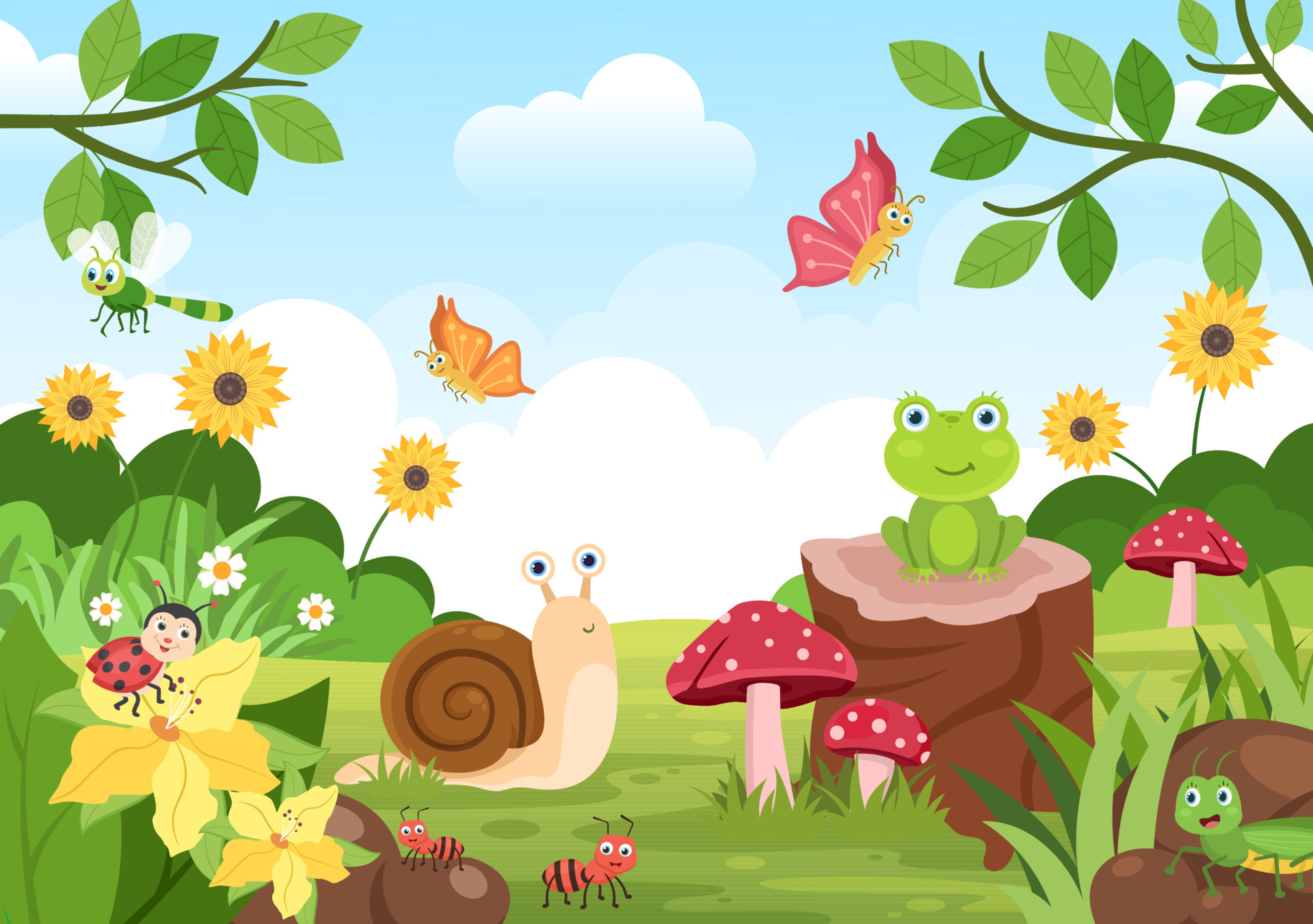 Beautiful Garden Cartoon Background Illustration With Scenery Nature of Plants, Various Animals, Flowers, Tree and Green Grass in Flat Design Style 11973394 Vector Art at Vecteezy Beautiful Garden Cartoon Background Illustration With Scenery Nature of Plants, Various Animals, Flowers, Tree and Green Grass in Flat Design Style 11973394 Vector Art at Vecteezy