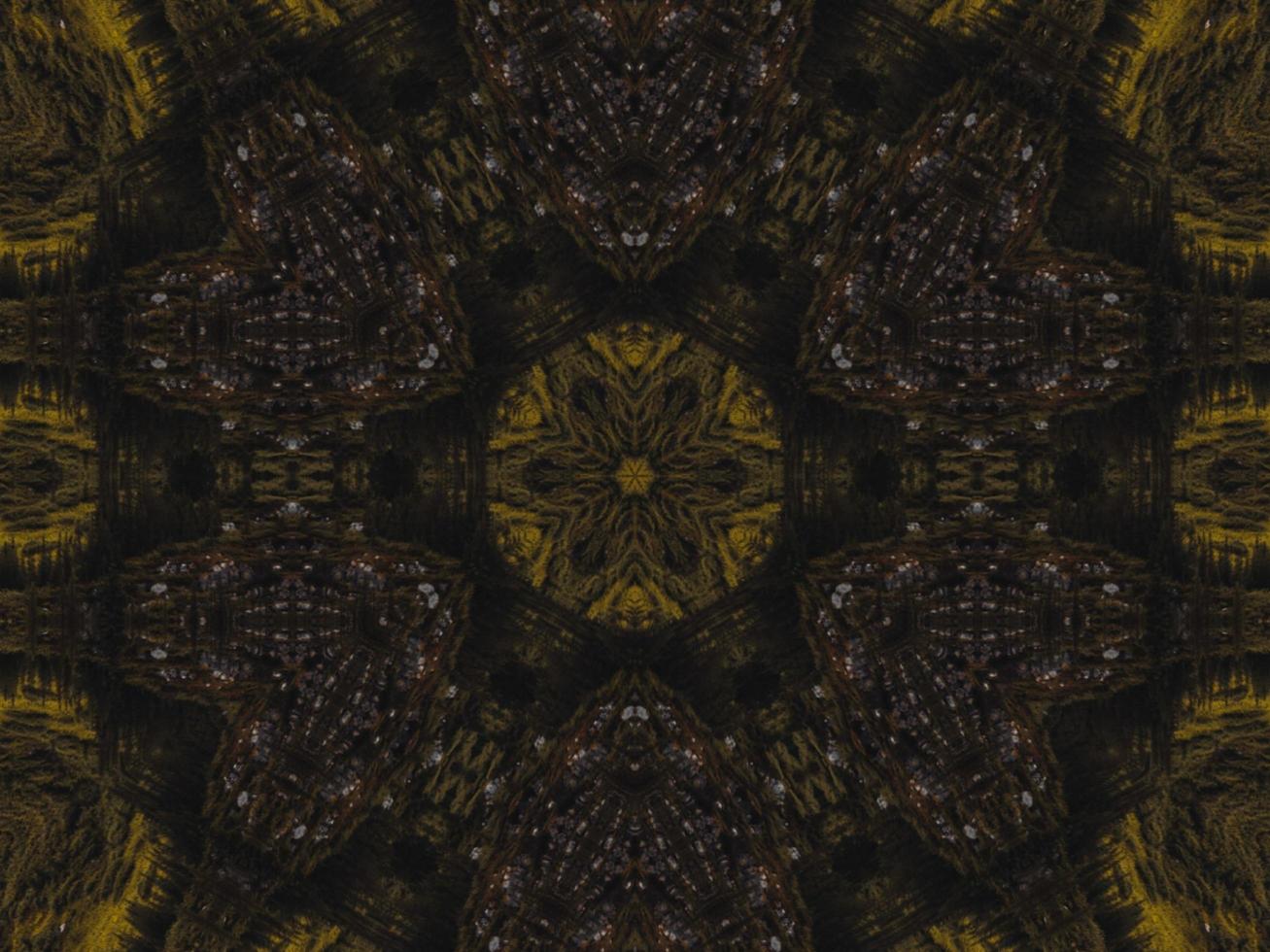 Black and navy green abstract floral background. Kaleidoscope pattern. Free Photo