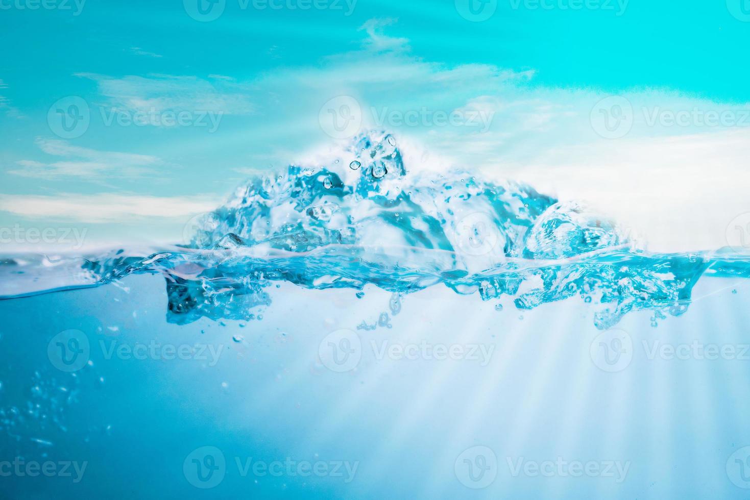 blue sea waves stopped steaming with separate bubbles on a white background. Popular corners, natural concepts photo