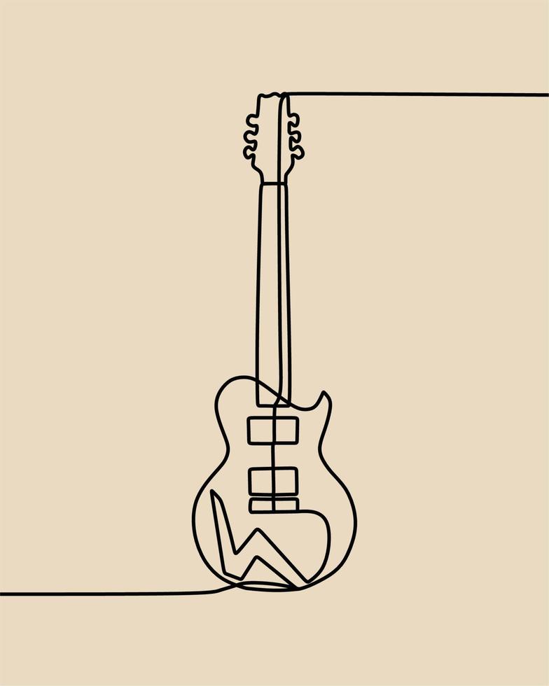 continuous line drawing on guitar vector