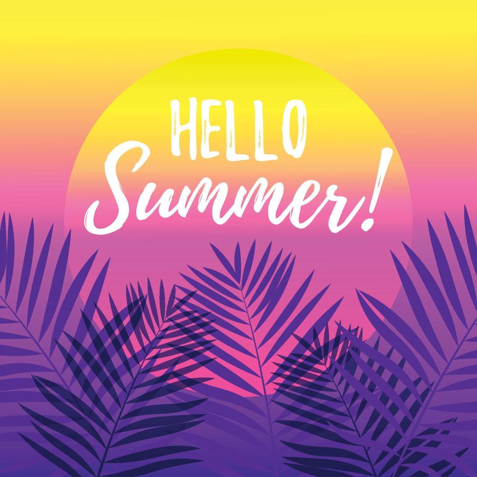 Hello Summer design with tropical background. Vector illustration.