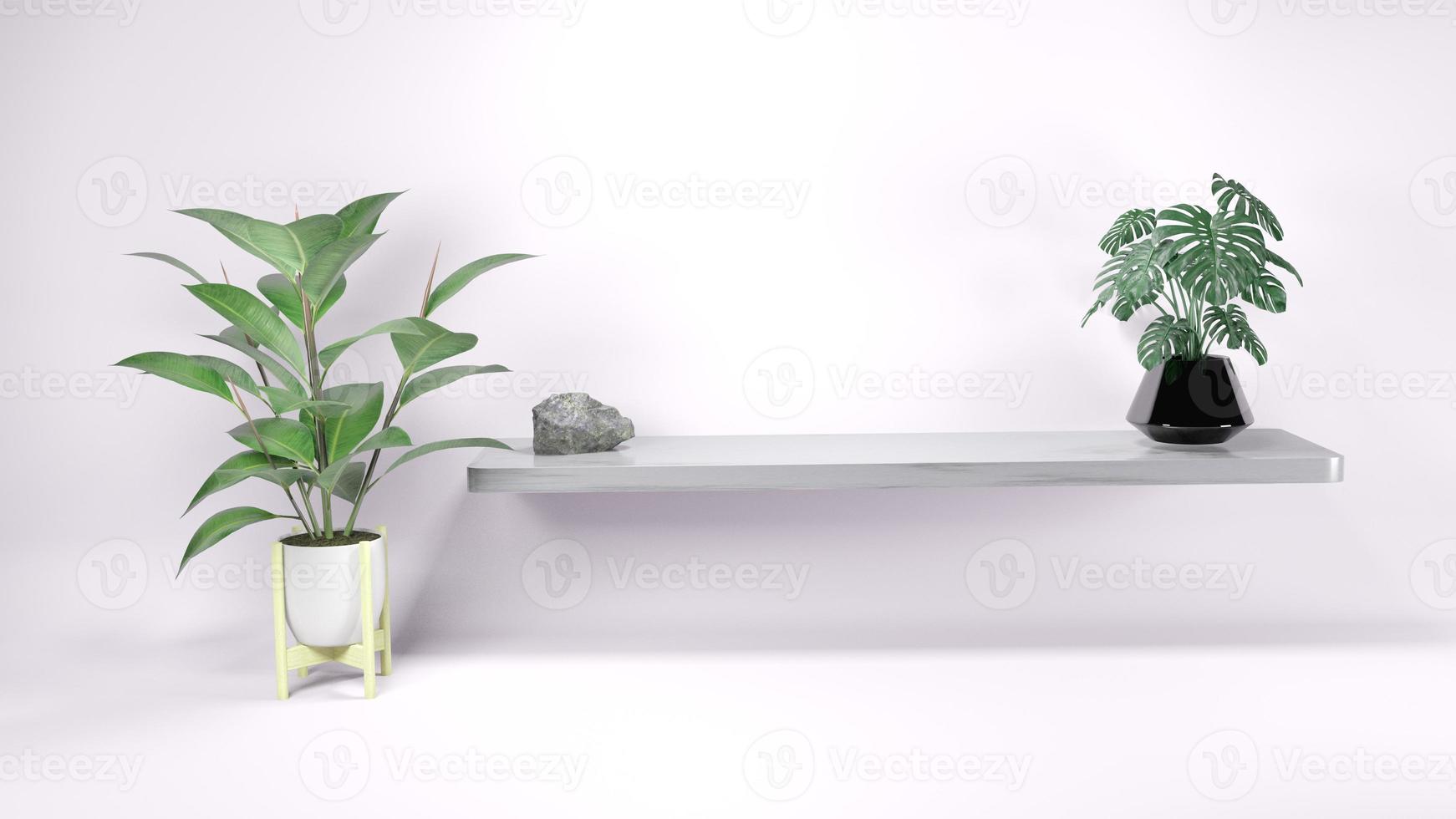 3d rendering abstract platform with plants podium product presentation on wall shade photo