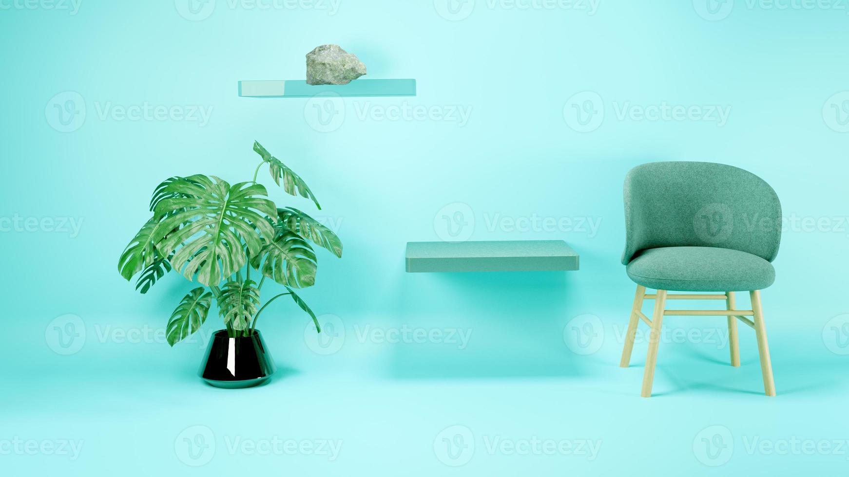 3d rendering abstract platform with plants podium product presentation on wall shade photo