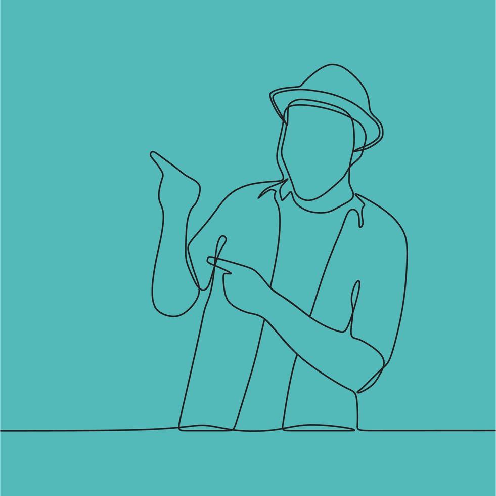 continuous line drawing people with hat vector