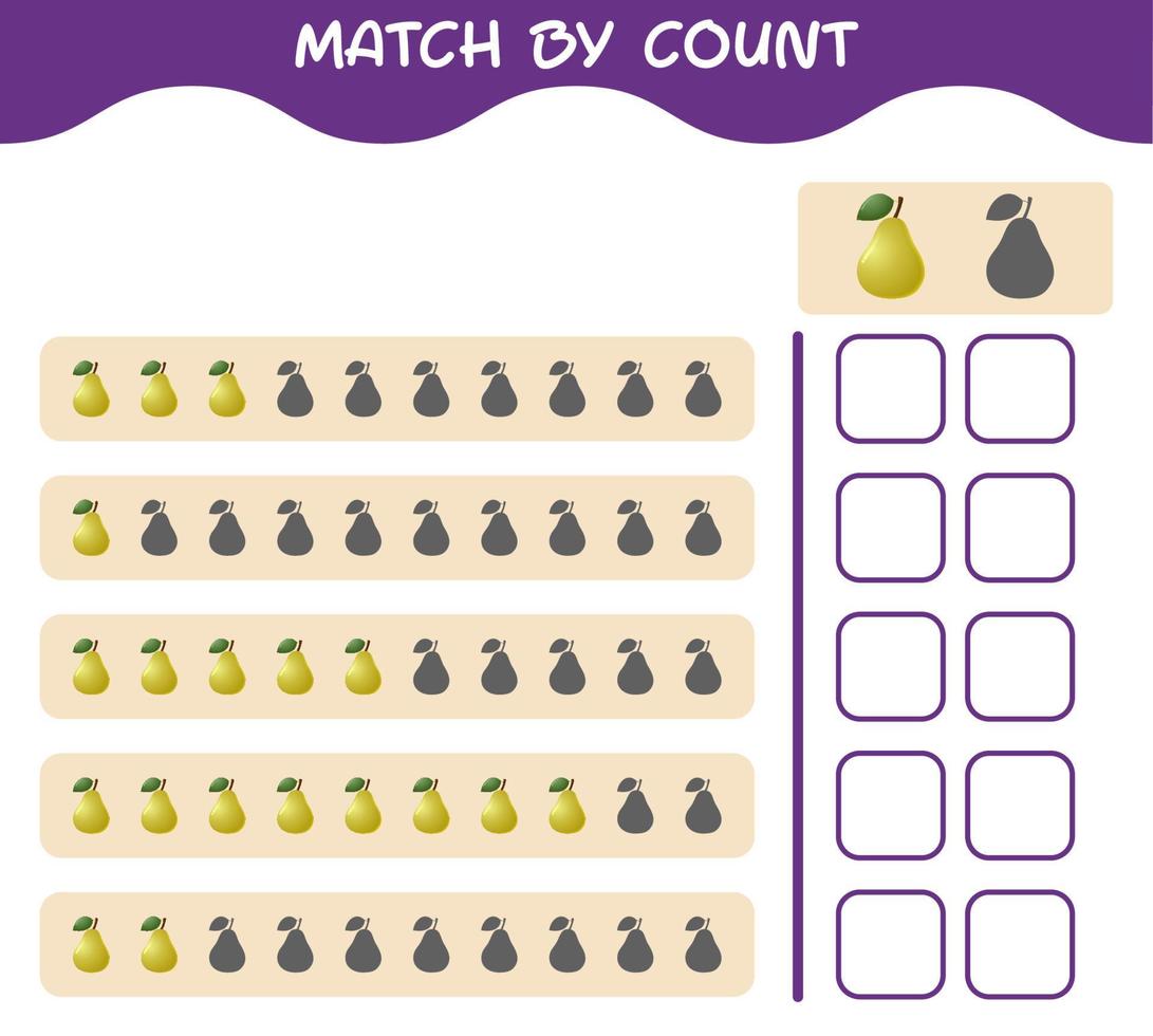 Match by count of cartoon pear. Match and count game. Educational game for pre shool years kids and toddlers vector