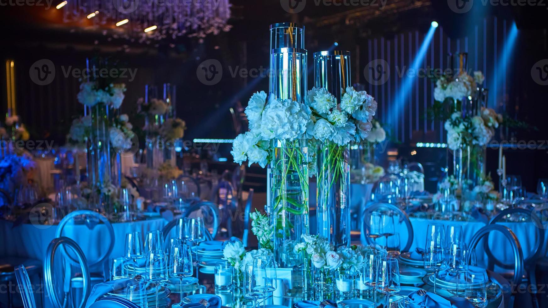 Table set for wedding or another catered event dinner. Shallow dof photo