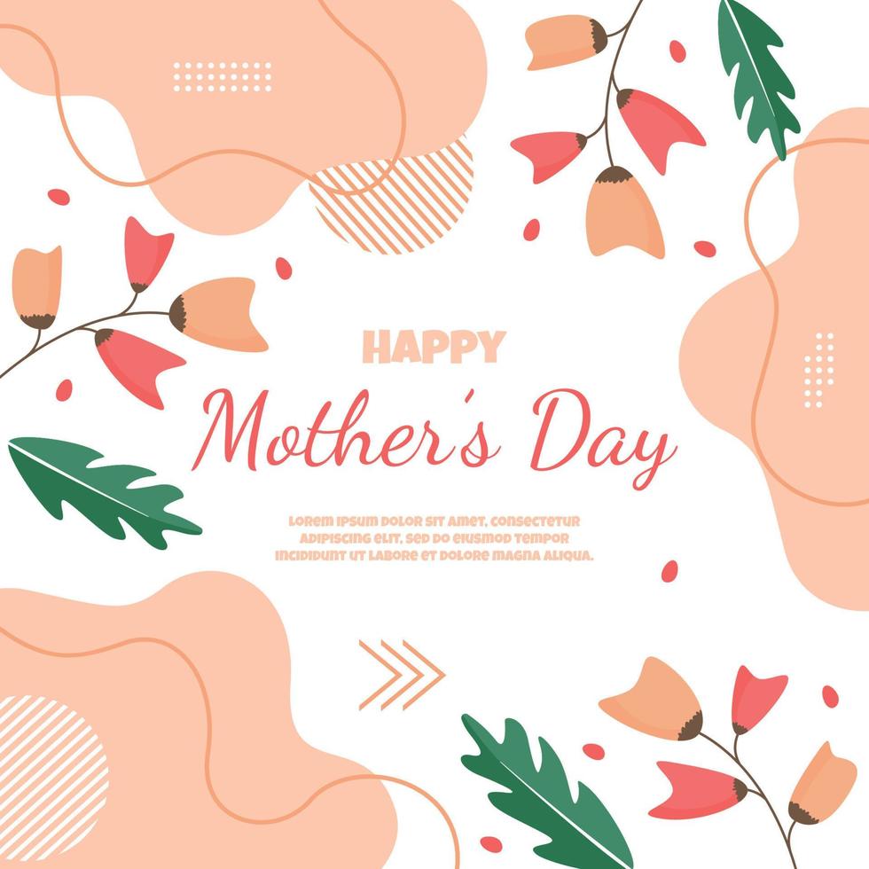 Happy Mother's Day Flower Floral Memphis Card Flat Illustration vector