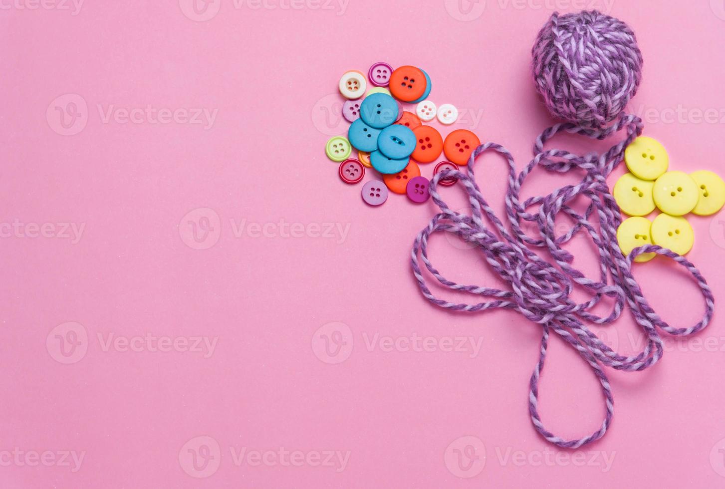 Creative flat lay of hobby time and art tools on a colorful pink background. Copy space photo