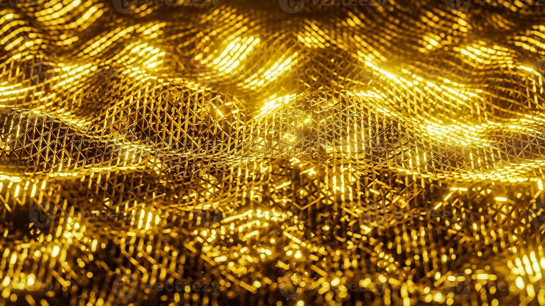 Abstract shinny golden wire net wave background for product presentation and brand luxury style. ,3D model and illustration. photo