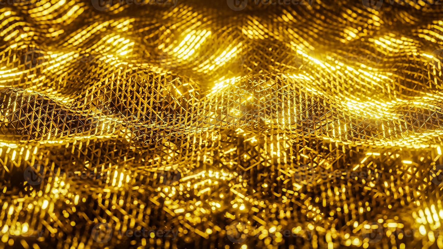 fondo de onda de red de alambre dorado brillante abstracto para la presentación del producto y estilo de lujo de marca. , modelo 3d e ilustración. foto