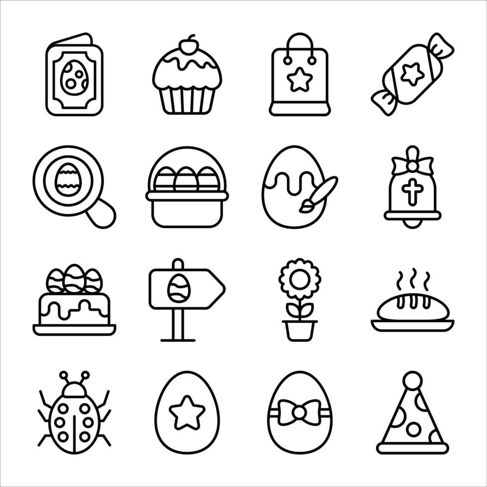 conjunto simple de iconos de vector de día de pascua