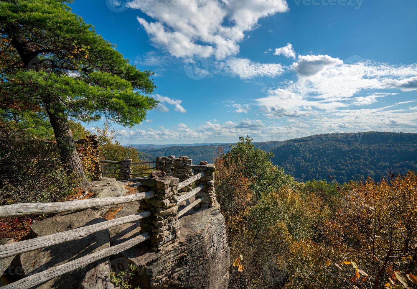 Coopers Rock state park overlook over the Cheat River in West Virginia with fall colors photo