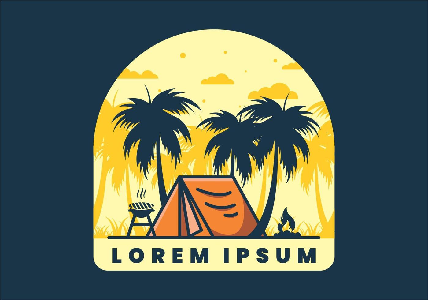 Colorful camping tent and coconut trees illustration vector