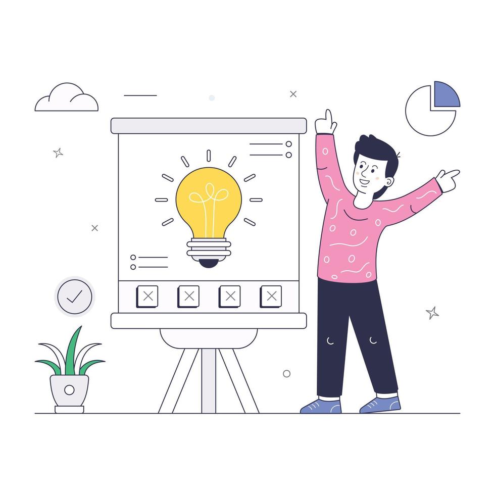 Person explaining business graph and chart, a flat illustration of data presentation vector