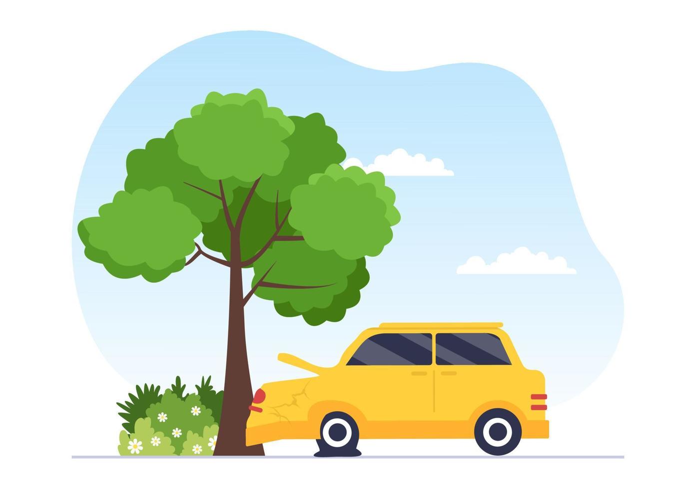 Car Accident Background Illustration with Two Cars Colliding or Hitting Something on the Road Causing Damage in Flat Style vector