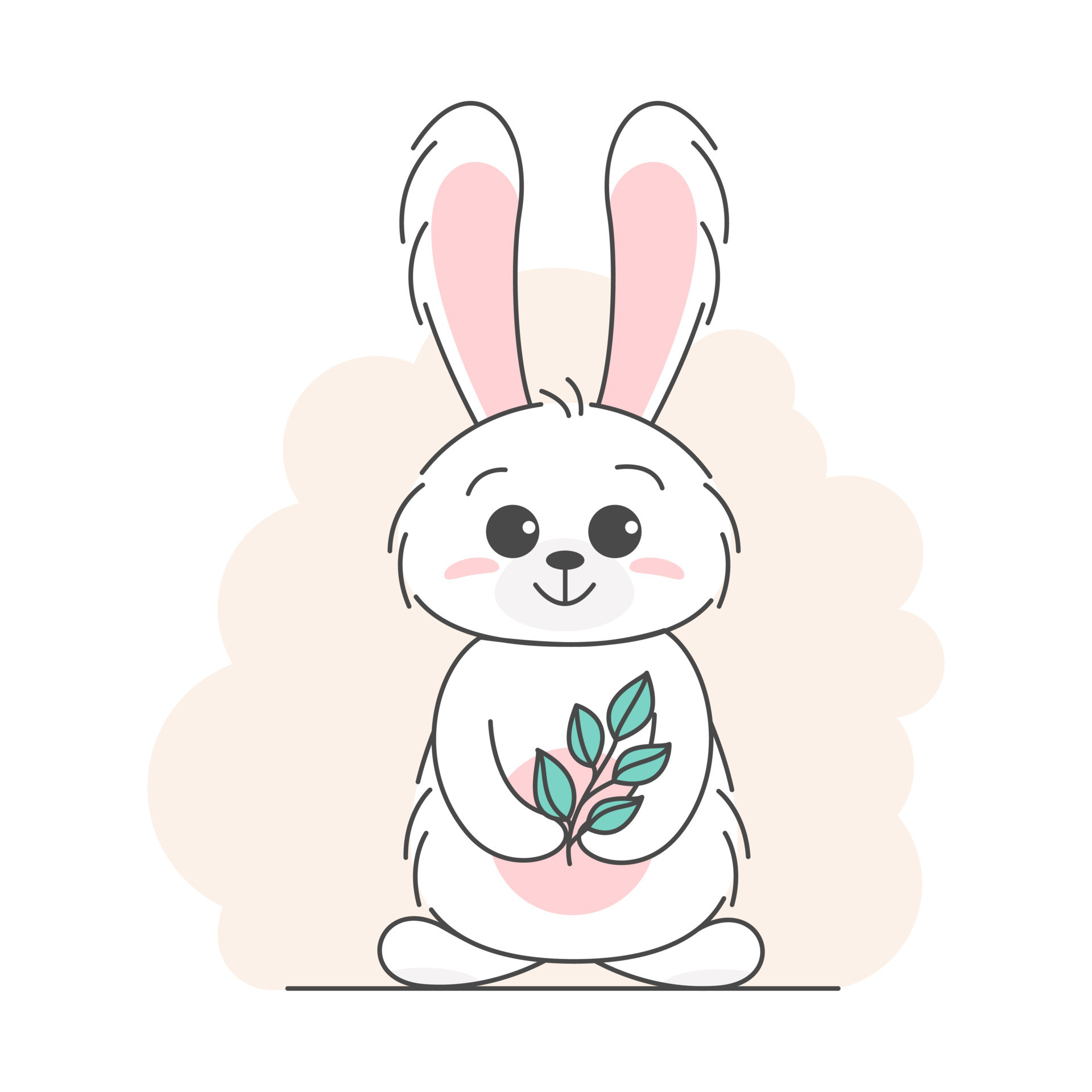 Cute bunny, baby and children concept. Happy easter rabbits different poses  cartoon characters. Card with Cute bunny. Bunny with floral leafs. Design  for baby, kids poster, card, invitaton. Vector 11974159 Vector Art
