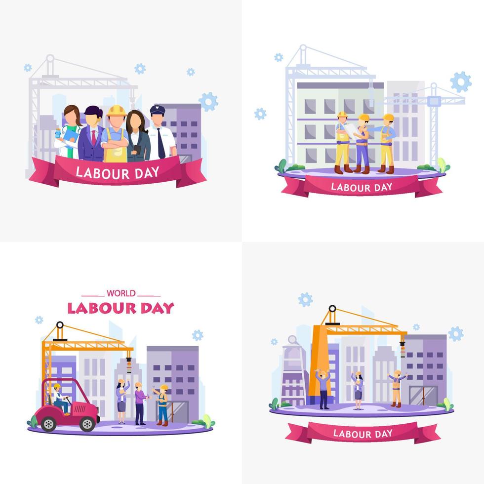 Happy Labour day On 1 May vector illustration. Engineers and builders are planning work on a construction site. Construction workers are working on building in Labour Day.