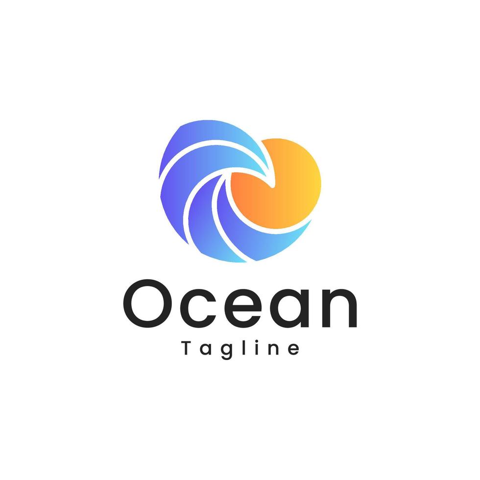Ocean Sun Wave 3d gradient Logo Design Template vector