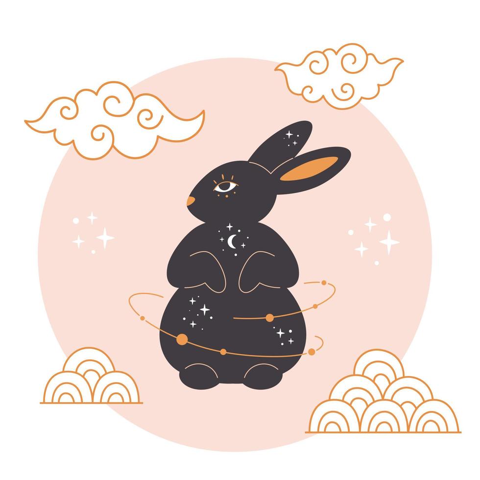 Happy Chinese new year greeting card 2023 with cute rabbit. Year of the Rabbit. vector