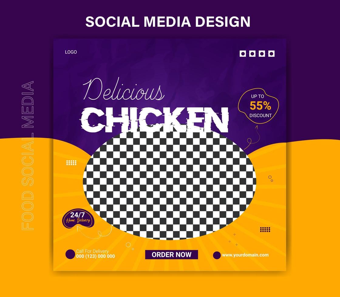 plantilla de diseño de publicación de redes sociales de menú de comida rápida de pollo picante y delicioso vector