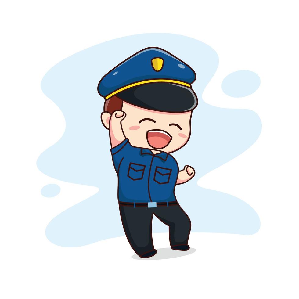 ilustración de feliz lindo policía kawaii chibi diseño de personajes de dibujos animados vector