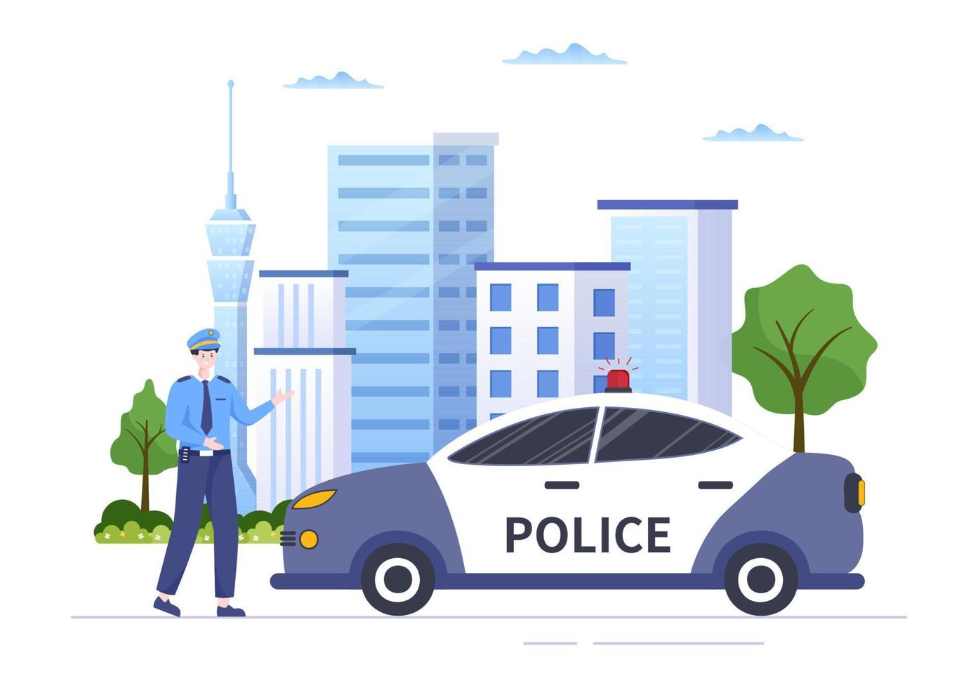 Police Station Department Building Vector Illustration with Policeman and  Car on Flat Cartoon Style Background 11974454 Vector Art at Vecteezy