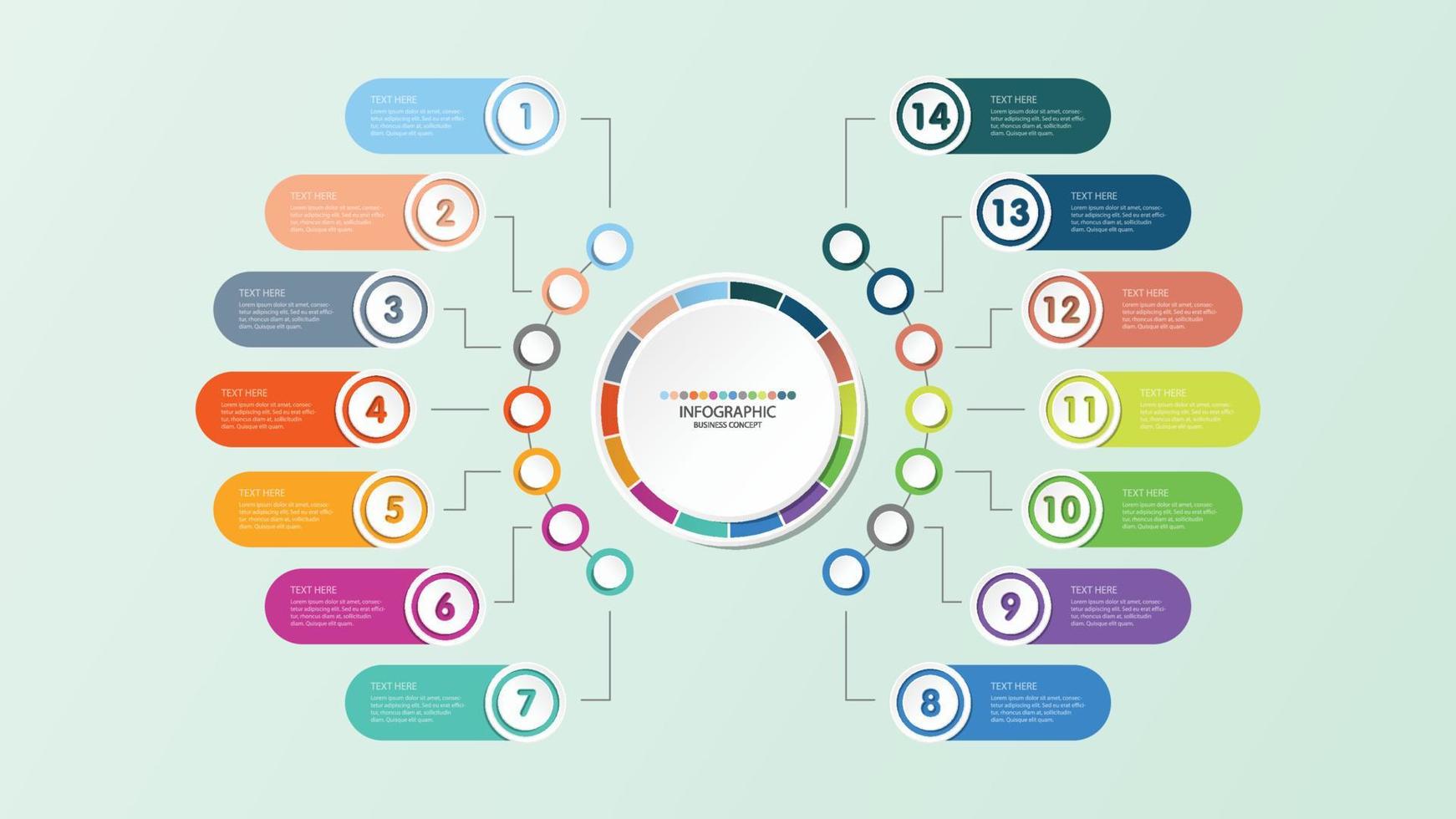 plantilla de infografía de círculo básico con 14 pasos, proceso u opciones, gráfico de proceso. vector