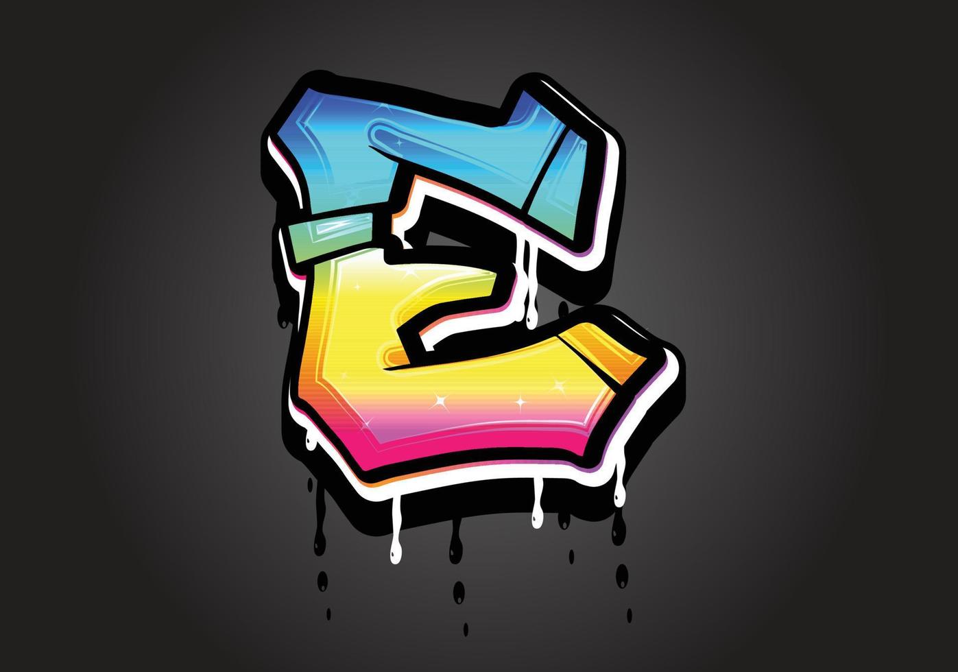 E letter 3D Graffiti Dripping  alphabet font vector