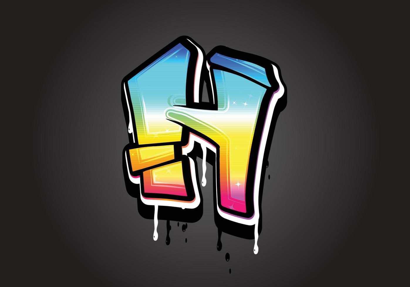 H letter 3D Graffiti Dripping  alphabet font vector