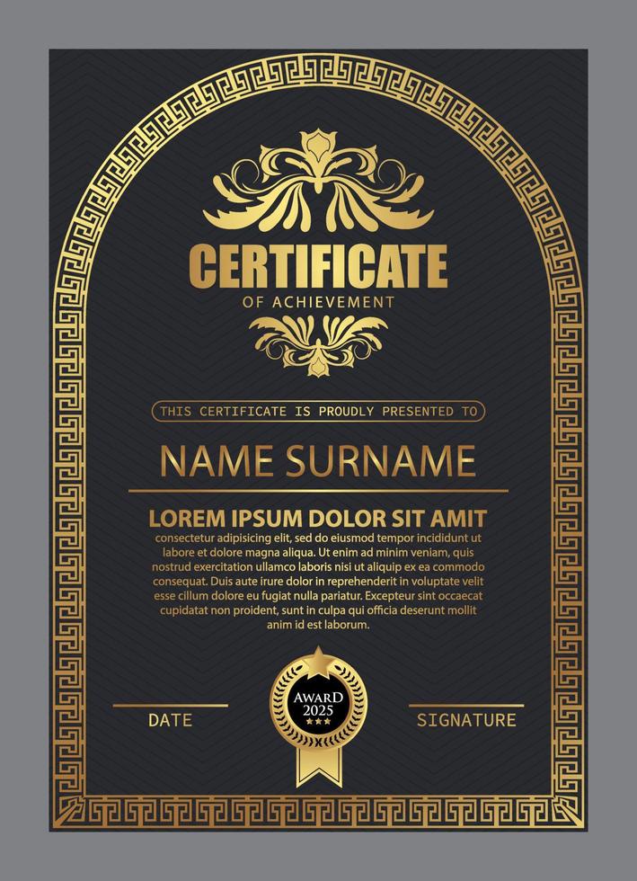 Certificate Design. Diploma currency border template. Dark colored gift voucher award background. vector