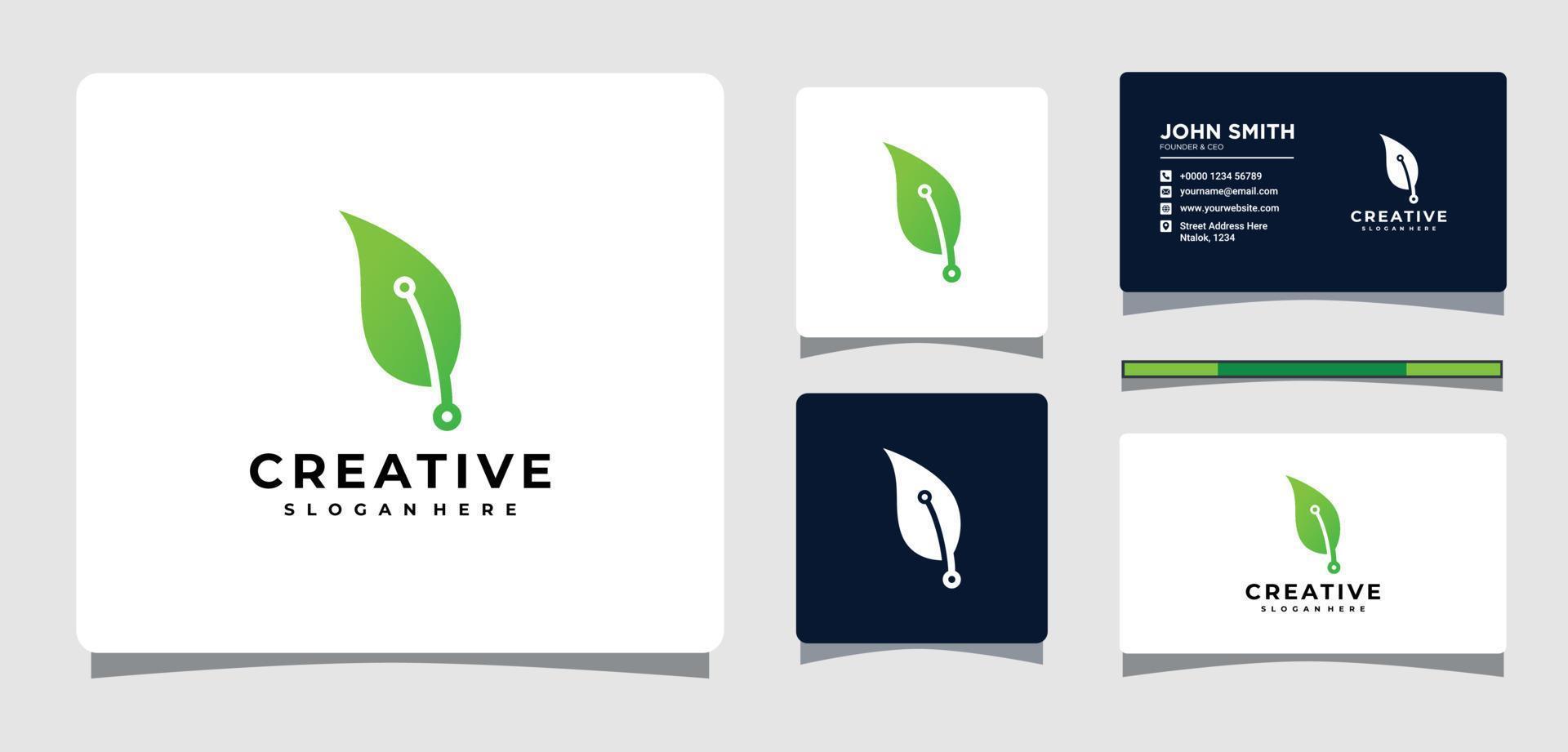 Leaf Technology Logo Template With Business Card Design Inspiration vector