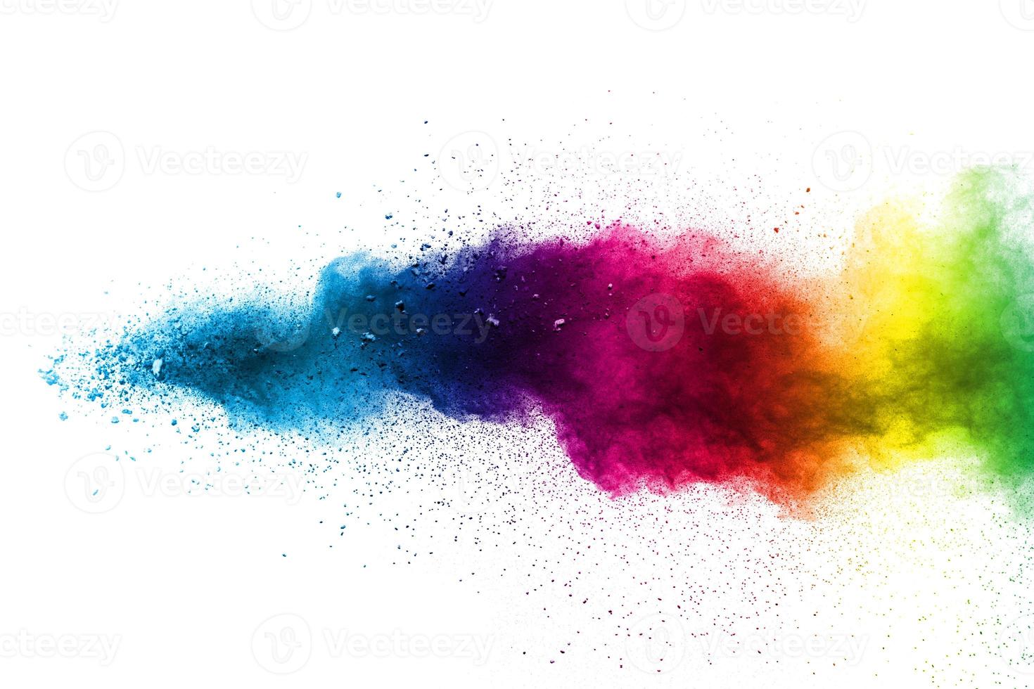 Multicolor powder explosion on white background. Colored cloud. Colorful dust explode. Paint Holi. photo