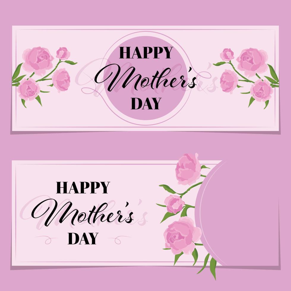 Happy Mothers Day Banner with Pink Peonies and Text, Vector