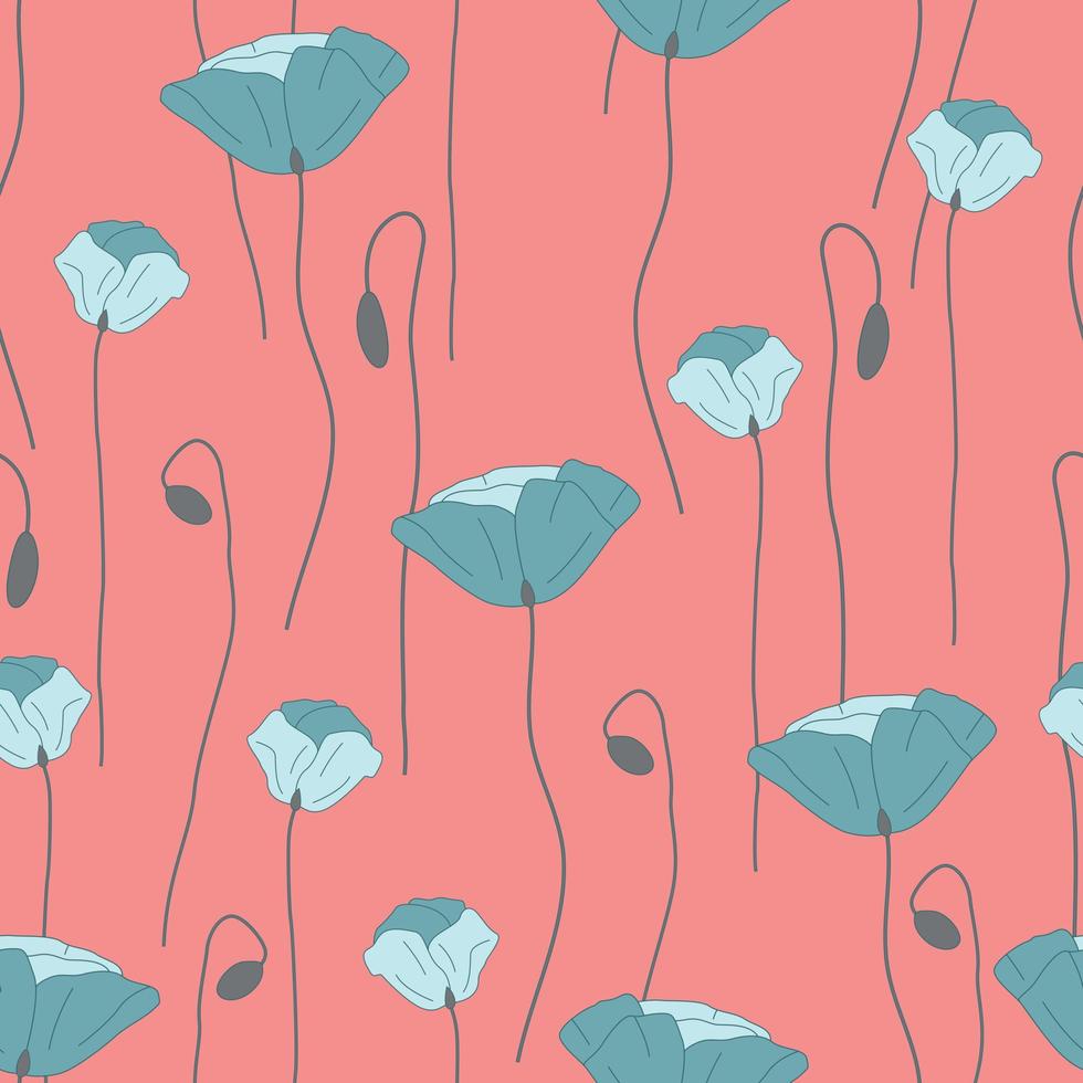 Modern wild flowers seamless pattern design. Seamless pattern with spring poppy flowers and leaves. Hand drawn background. floral pattern for wallpaper or fabric. Botanic Tile. vector