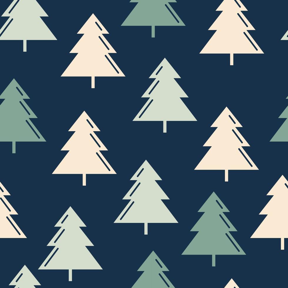 Pine trees ornament repeat pattern design. Hand-drawn background. Scandinavian pattern for wrapping paper or fabric. vector