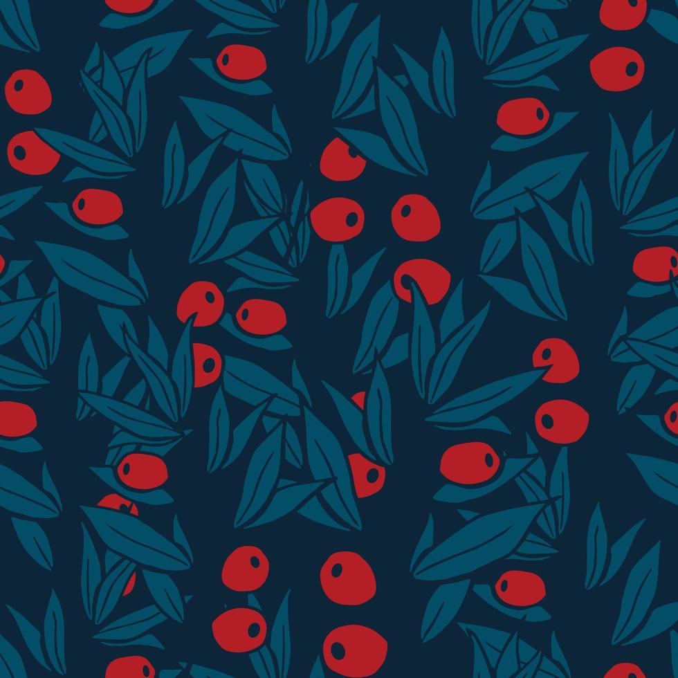 Seamless Christmas pattern with spruce branches. berries and stars. Vector illustration.