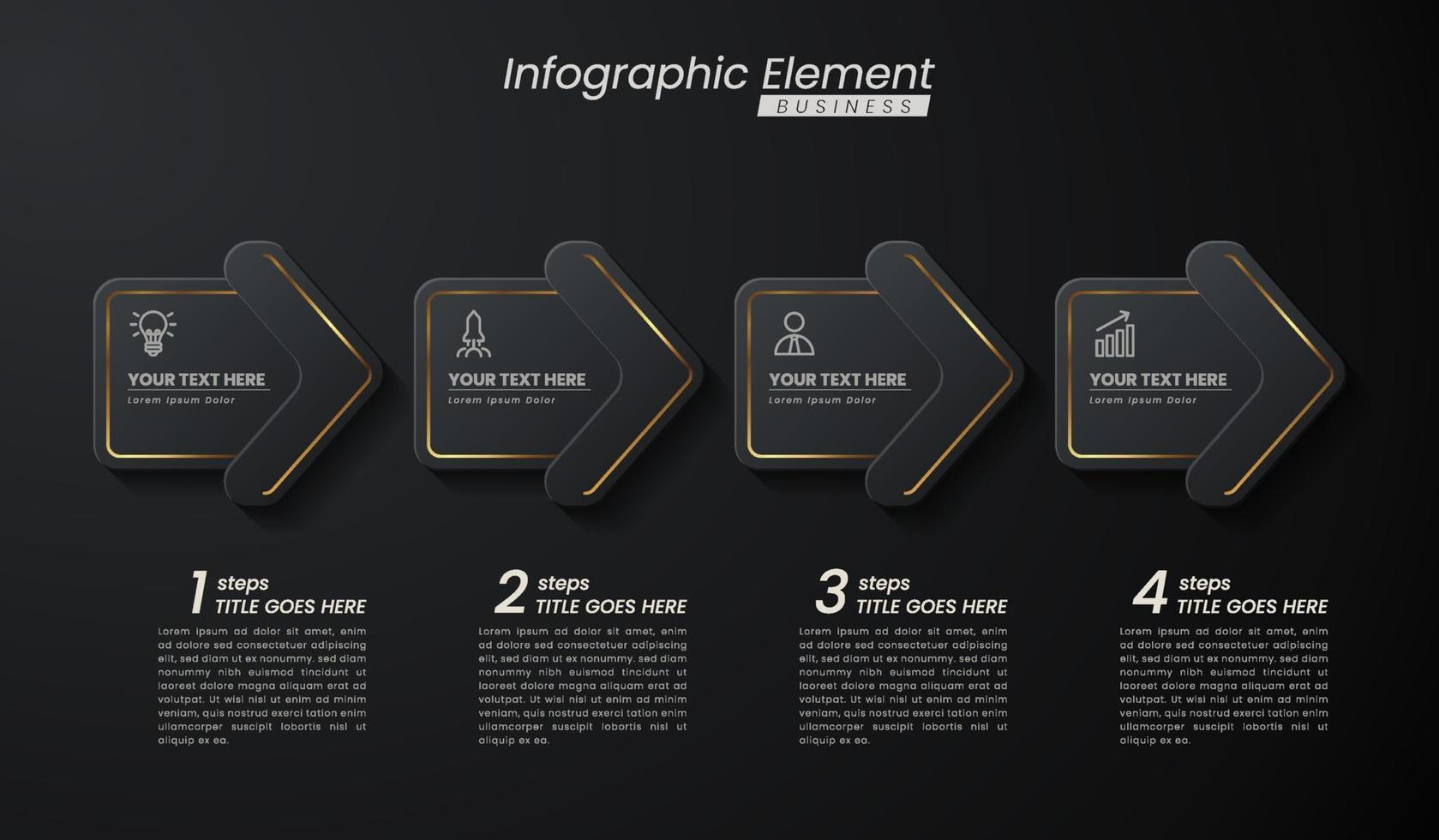 Dark gold elegant infographic 3d vector template with a steps for success. Presentation with line elements icons. Business concept design can be used for web, brochure, diagram, chart or banner layout