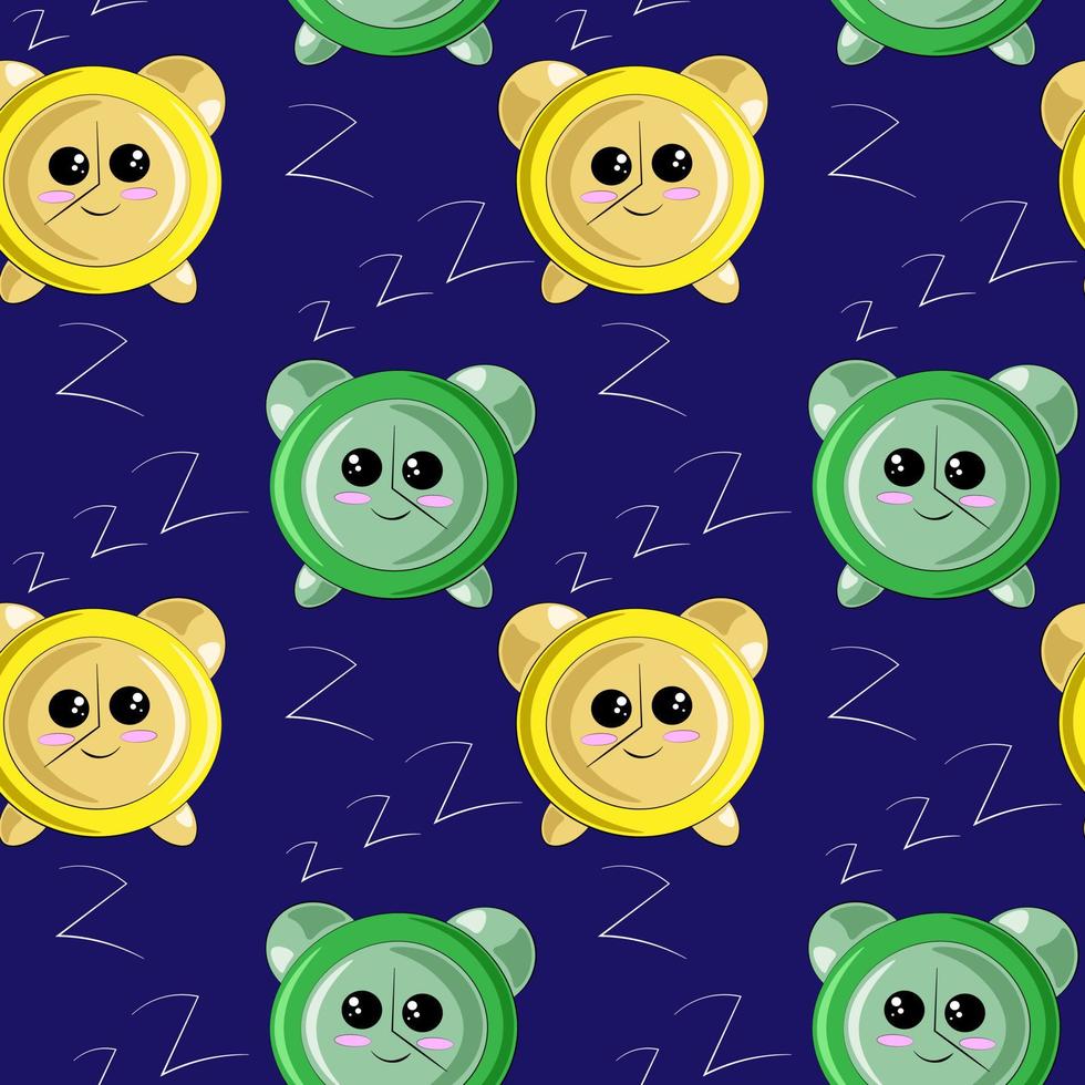 Seamless vector pattern with cute cartoon Alarm