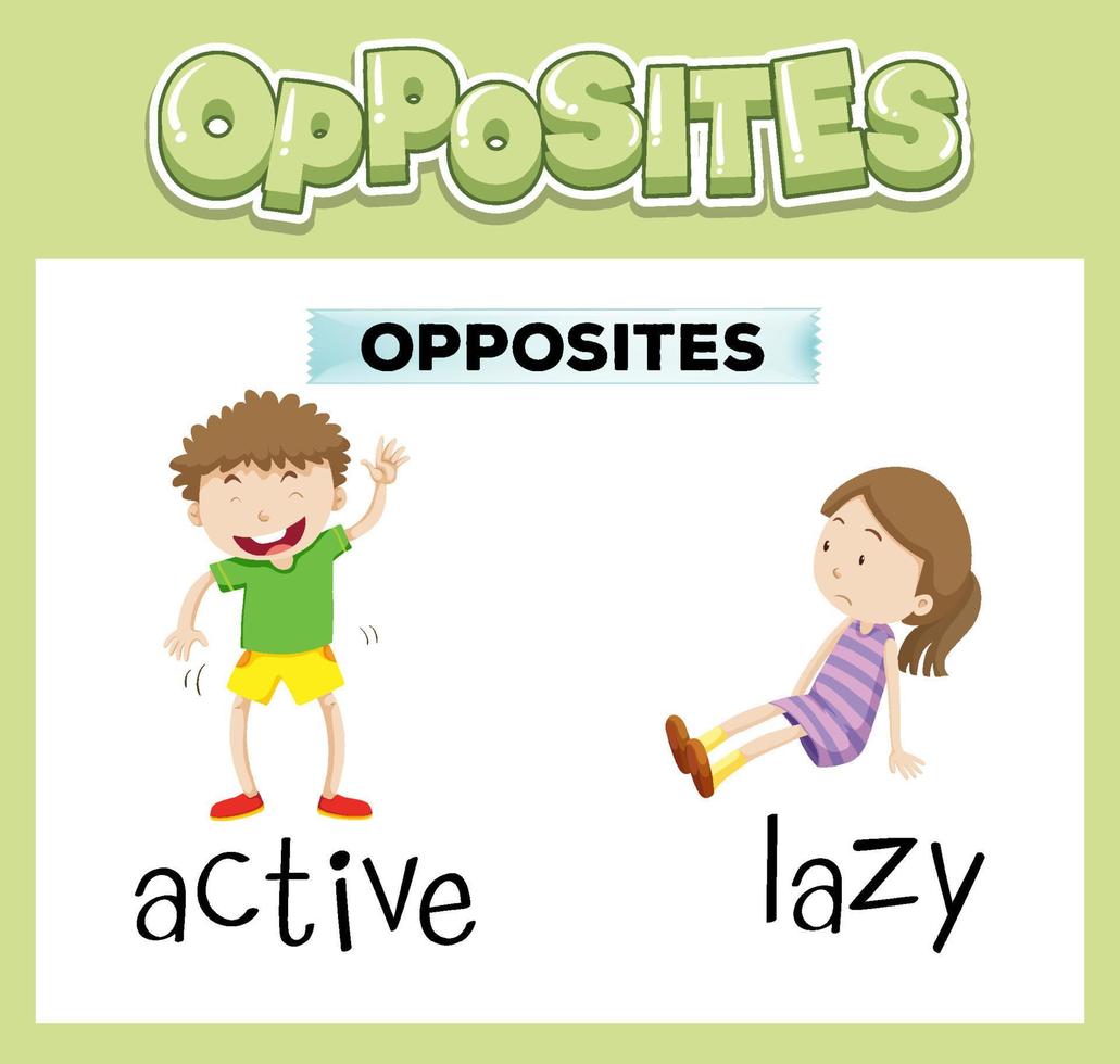 Opposite English words with active and lazy vector