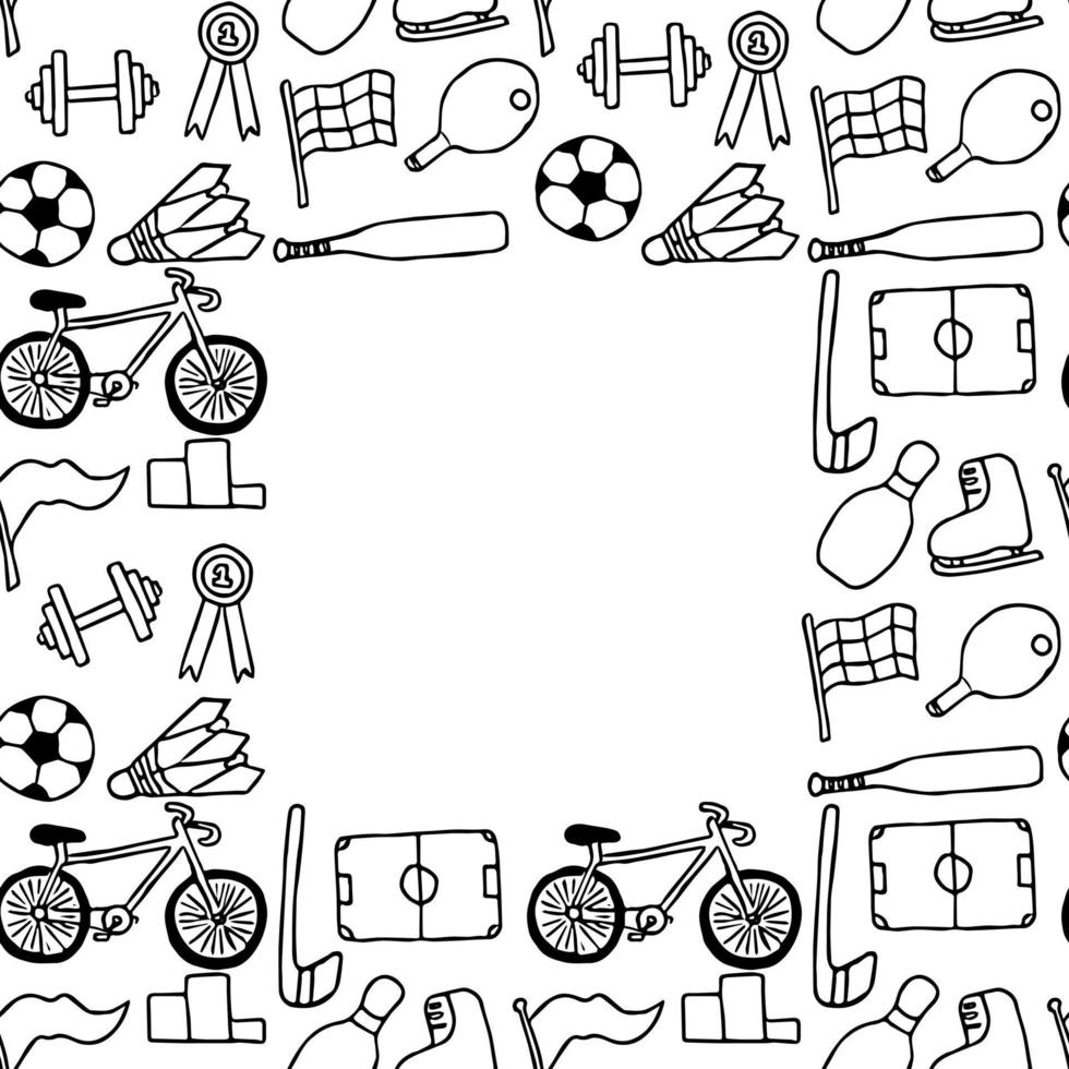 seamless vector sports icons with place for text. Doodle vector with sport icons on white background. Vintage sport pattern