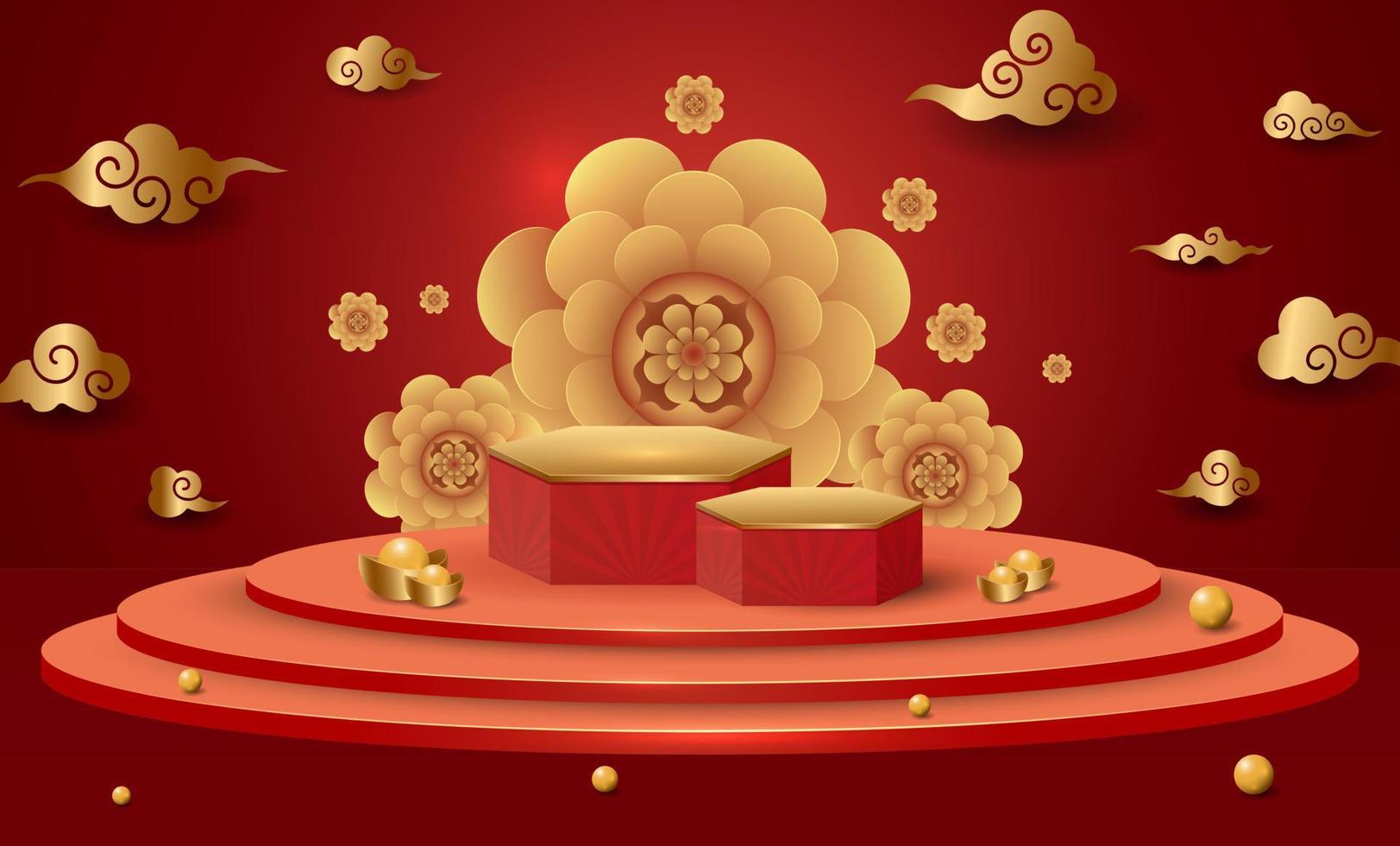 Podium and background for  Chinese new year,Chinese Festivals,  Mid Autumn Festival , flower and asian elements on background. vector
