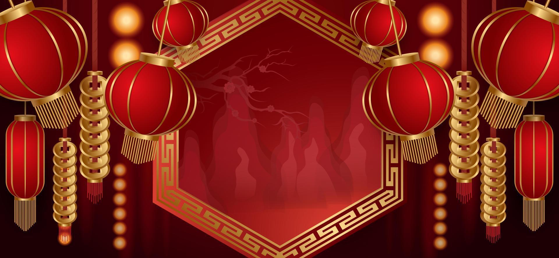 Podium and background for  Chinese new year,Chinese Festivals,  Mid Autumn Festival , flower and asian elements on background. vector