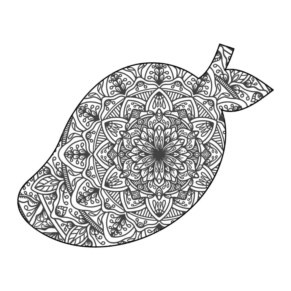 Mandala Mango Coloring Page For Kids vector