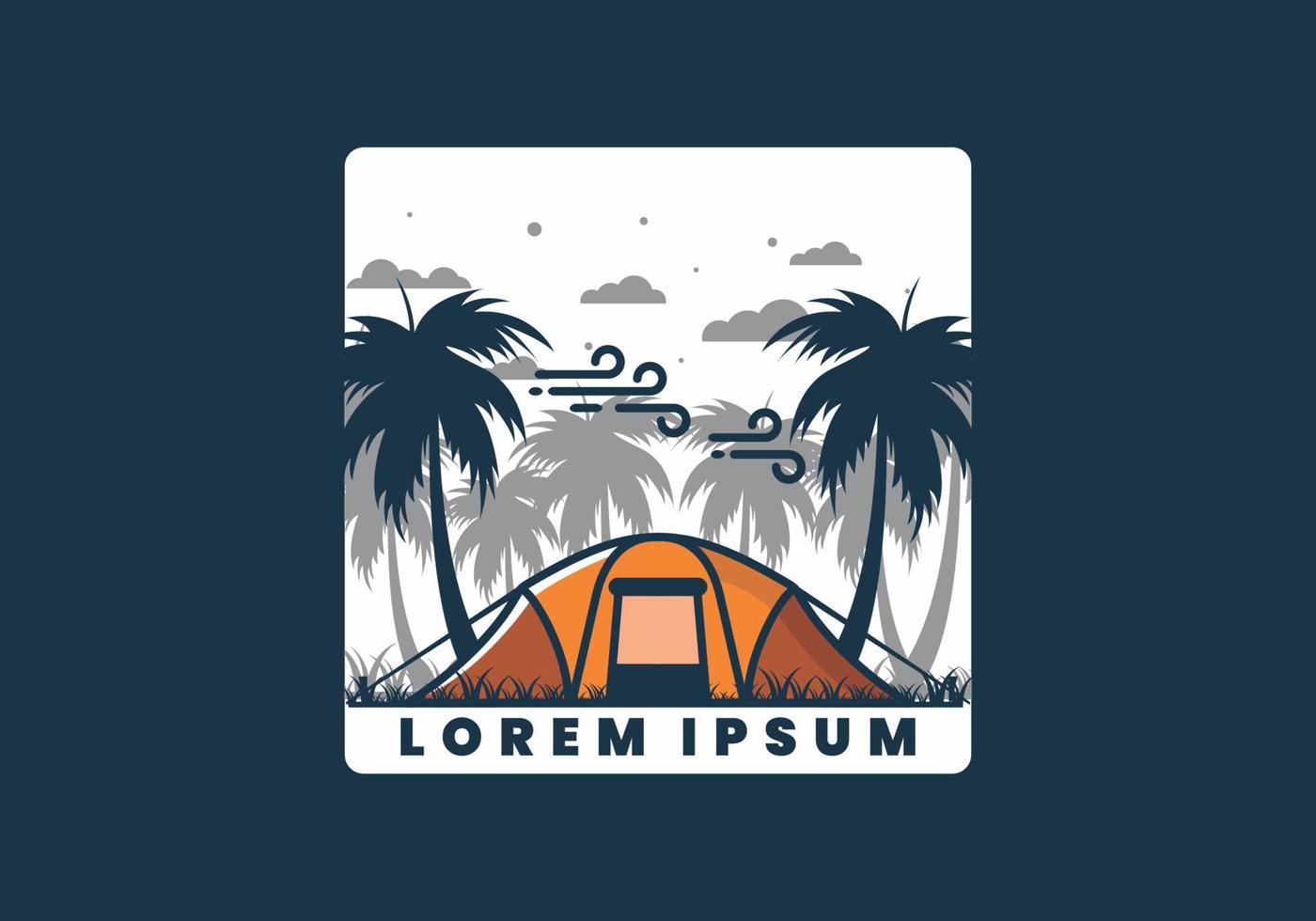 Stay in tent under coconut trees flat illustration vector